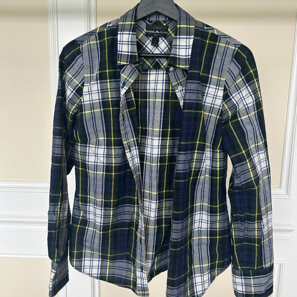 J.Crew Women's The Perfect Shirt Tartan Plaid Blue Button Down Shirt Size 4